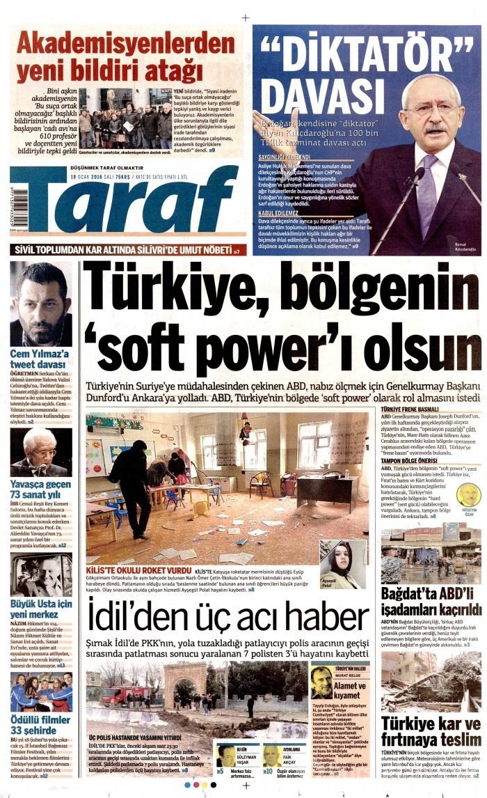 Gazete manşetleri (19 Ocak 2016)