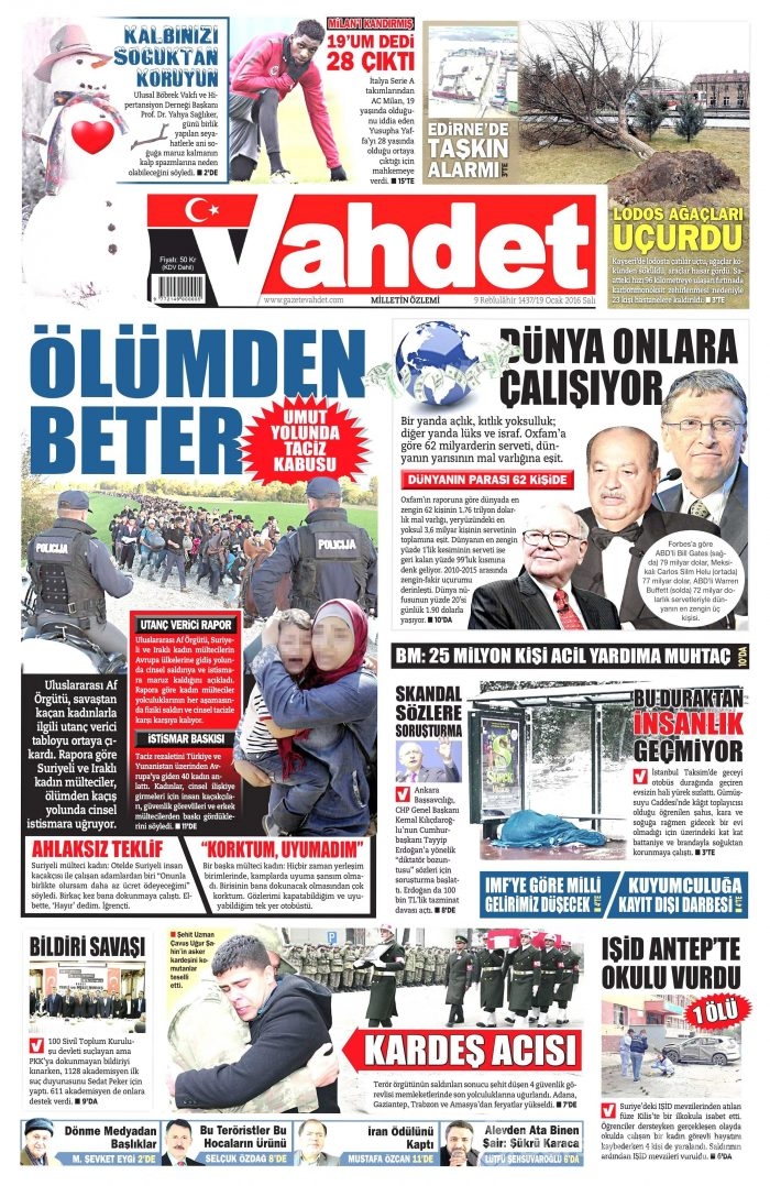 Gazete manşetleri (19 Ocak 2016)