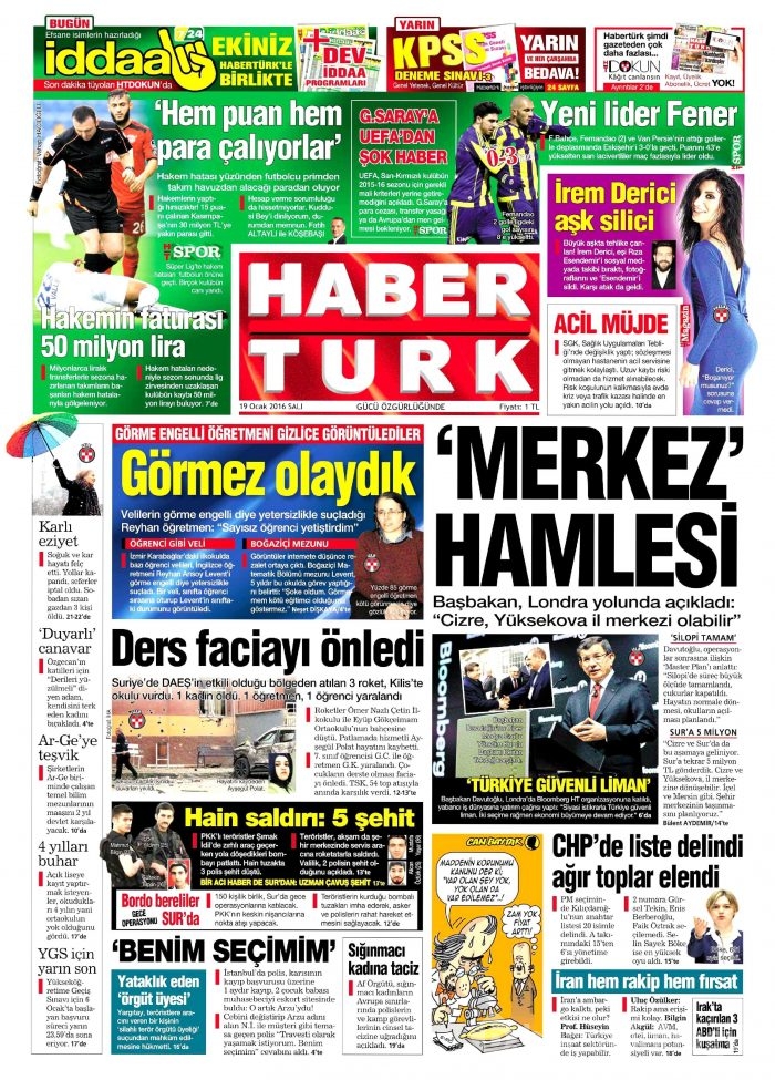 Gazete manşetleri (19 Ocak 2016)