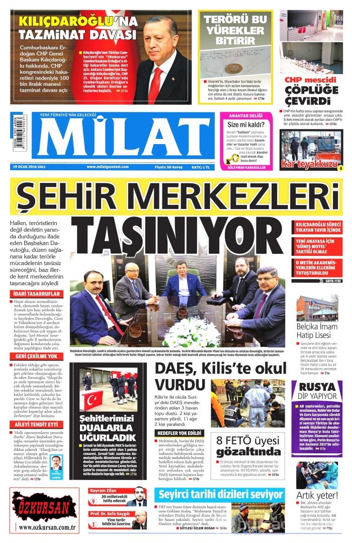 Gazete manşetleri (19 Ocak 2016)