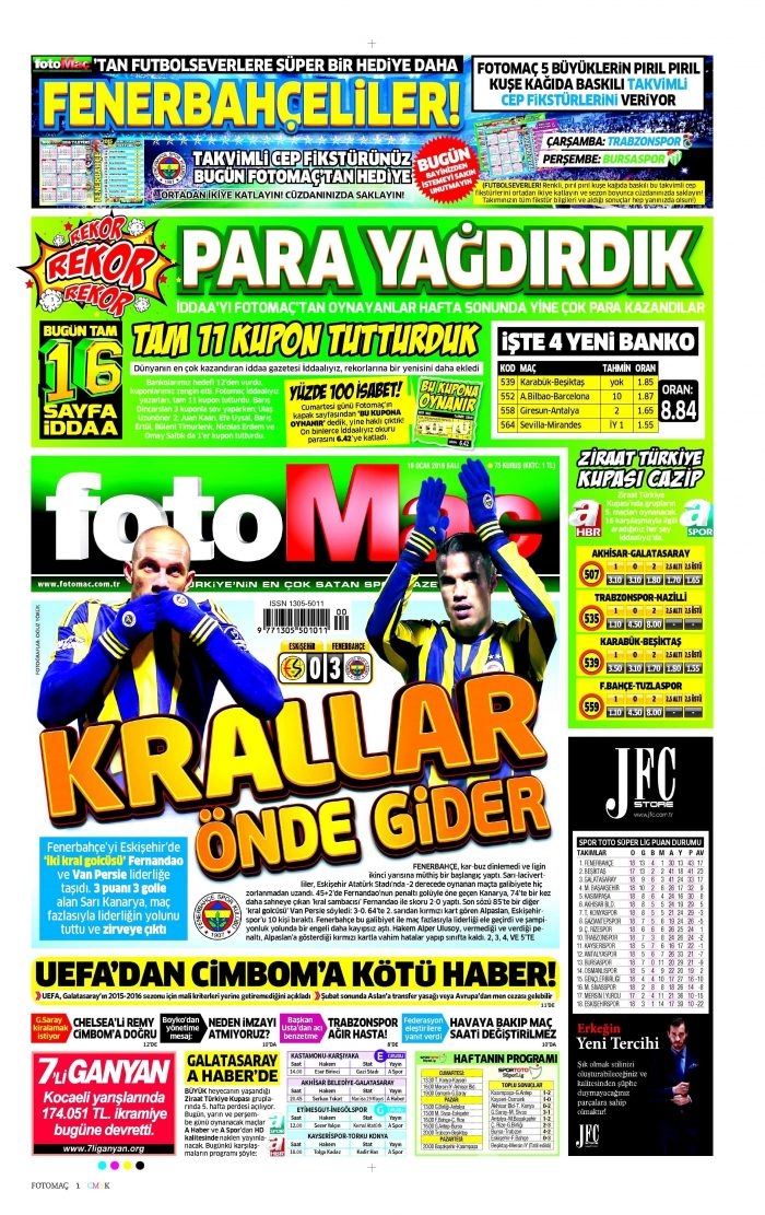 Gazete manşetleri (19 Ocak 2016)