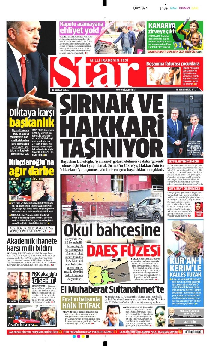 Gazete manşetleri (19 Ocak 2016)