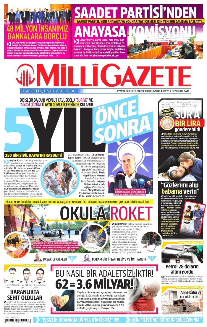 Gazete manşetleri (19 Ocak 2016)