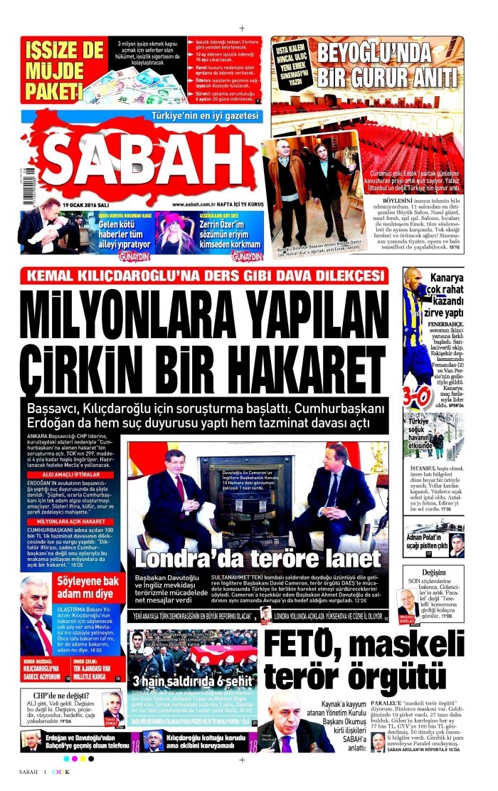 Gazete manşetleri (19 Ocak 2016)