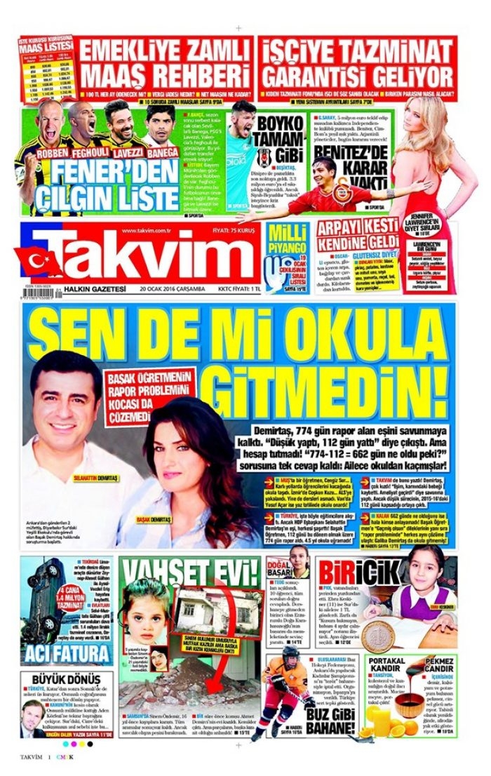 Günün gazete manşetleri - 20 Ocak 2016