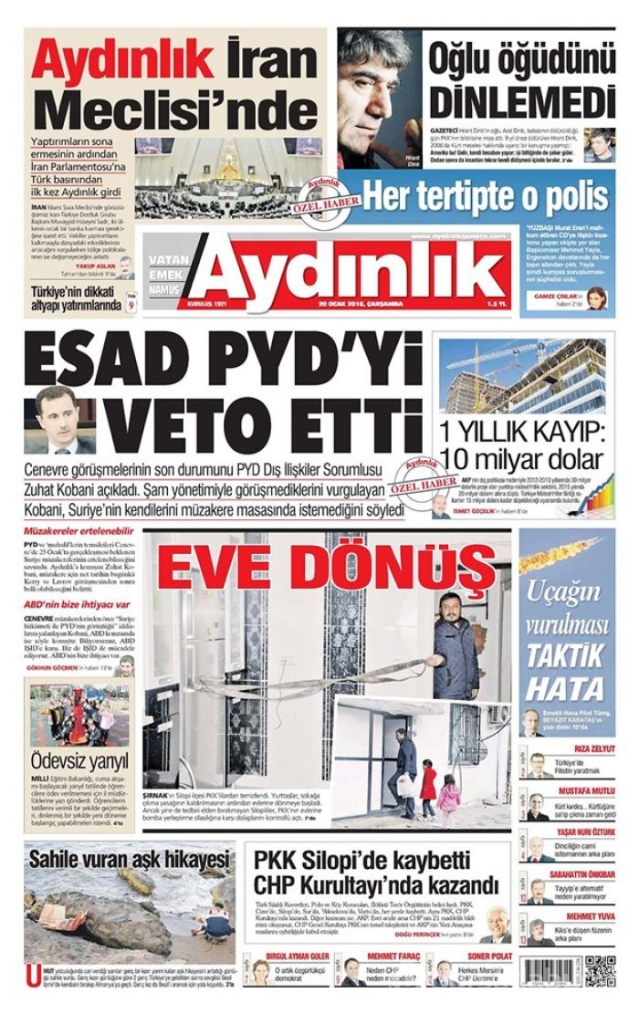 Günün gazete manşetleri - 20 Ocak 2016