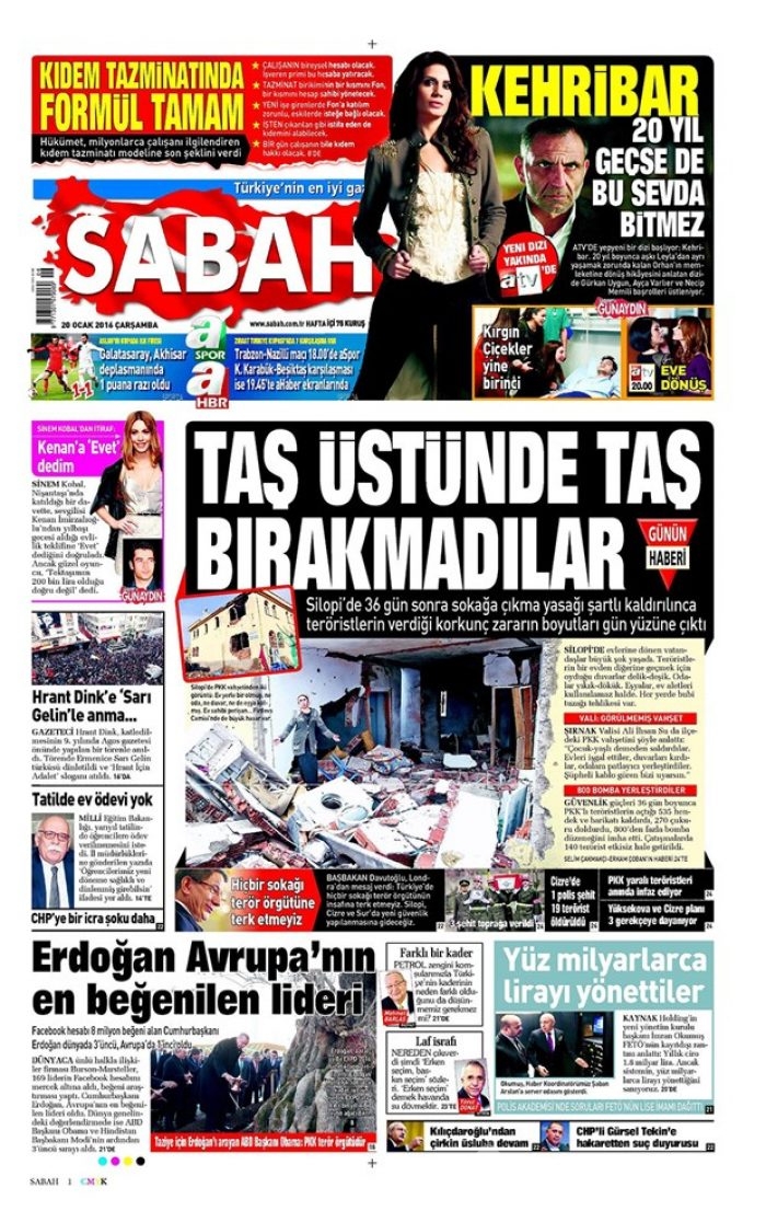 Günün gazete manşetleri - 20 Ocak 2016