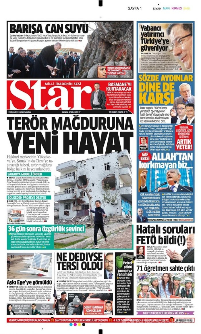 Günün gazete manşetleri - 20 Ocak 2016