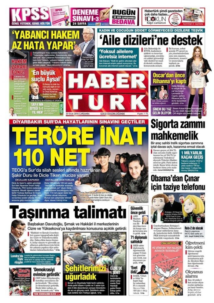 Günün gazete manşetleri - 20 Ocak 2016