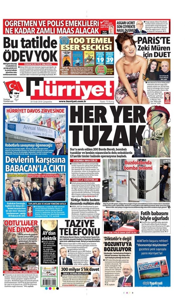 Günün gazete manşetleri - 20 Ocak 2016