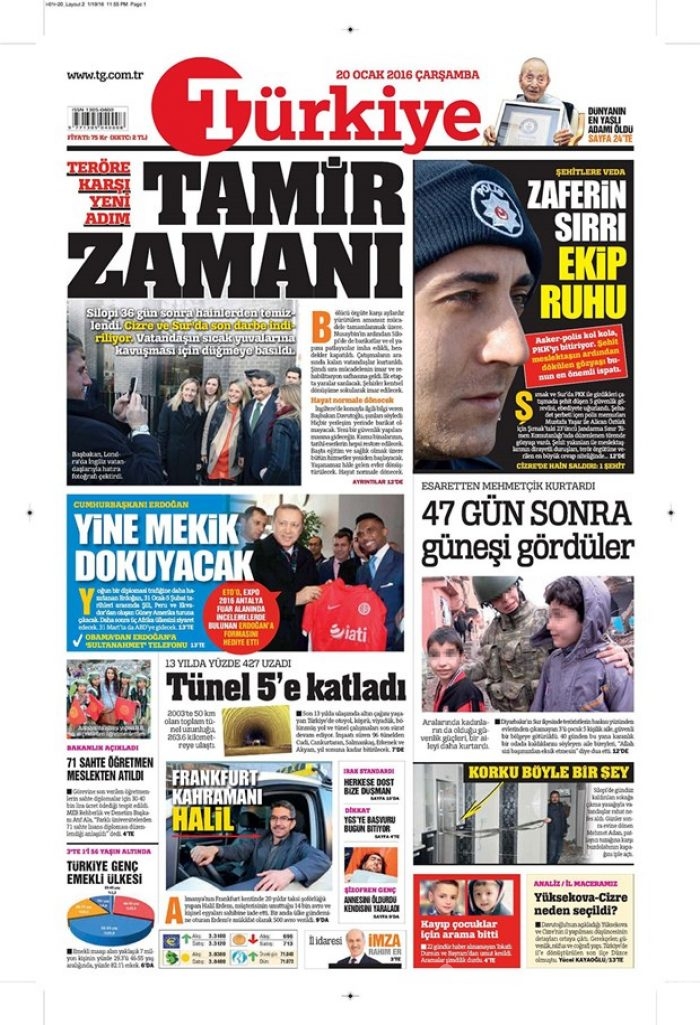 Günün gazete manşetleri - 20 Ocak 2016