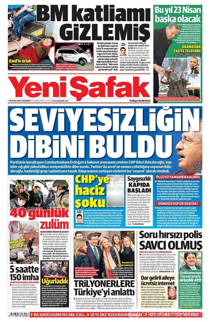 Günün gazete manşetleri - 20 Ocak 2016