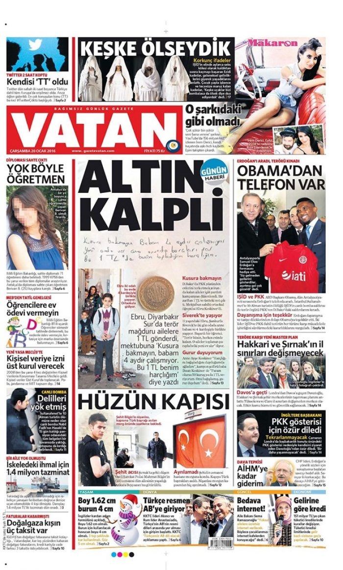 Günün gazete manşetleri - 20 Ocak 2016