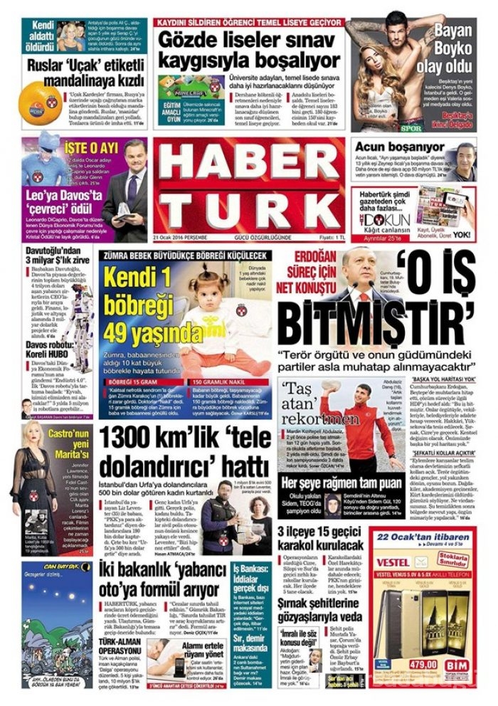 Günün gazete manşetleri - 21 Ocak 2016