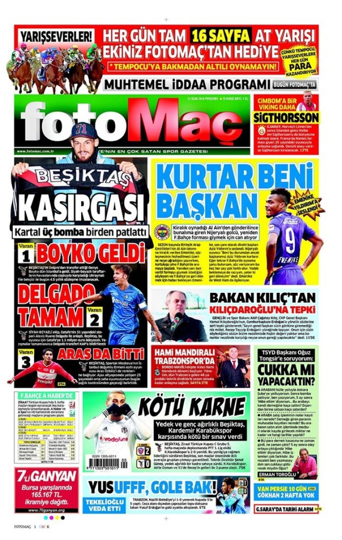 Günün gazete manşetleri - 21 Ocak 2016