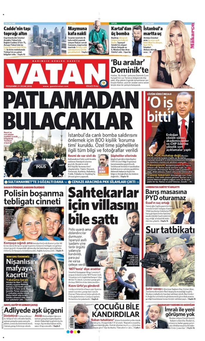 Günün gazete manşetleri - 21 Ocak 2016