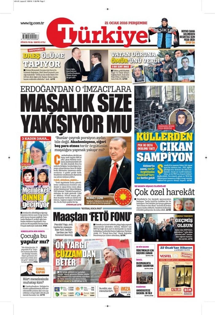 Günün gazete manşetleri - 21 Ocak 2016