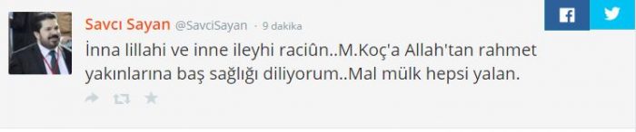 Sosyal medyada Mustafa Koç'un ölümü	

