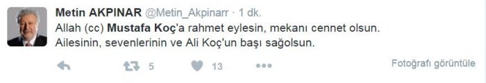 Sosyal medyada Mustafa Koç'un ölümü	
