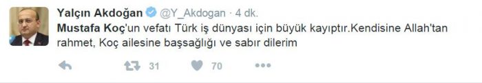 Sosyal medyada Mustafa Koç'un ölümü	
