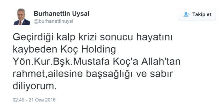 Sosyal medyada Mustafa Koç'un ölümü	
