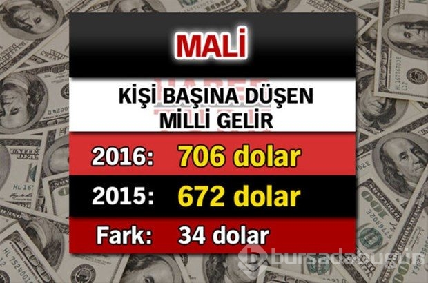 Ülkelerin kişi başına düşen yıllık gelirleri
