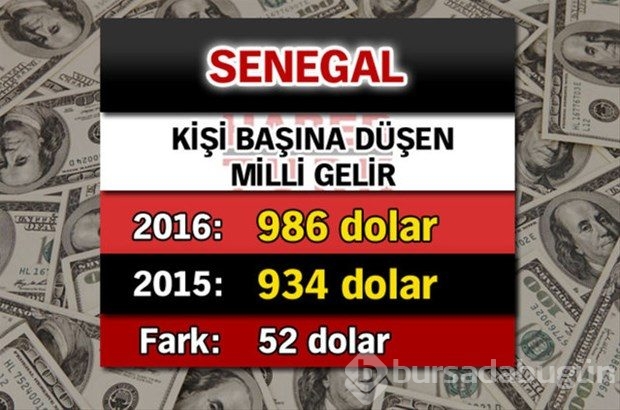 Ülkelerin kişi başına düşen yıllık gelirleri
