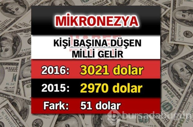 Ülkelerin kişi başına düşen yıllık gelirleri
