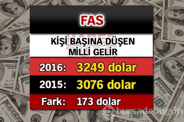 Ülkelerin kişi başına düşen yıllık gelirleri
