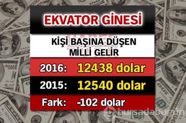 Ülkelerin kişi başına düşen yıllık gelirleri
