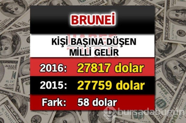Ülkelerin kişi başına düşen yıllık gelirleri
