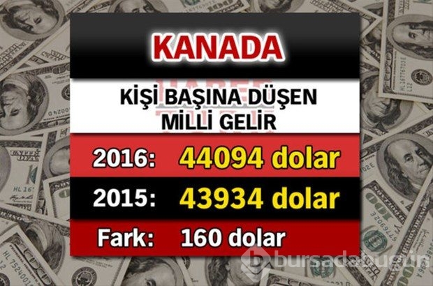 Ülkelerin kişi başına düşen yıllık gelirleri
