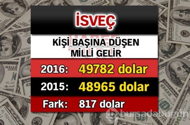 Ülkelerin kişi başına düşen yıllık gelirleri
