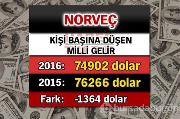 Ülkelerin kişi başına düşen yıllık gelirleri
