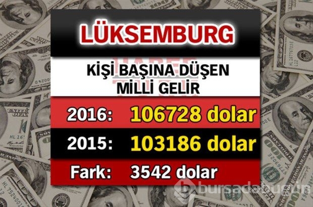 Ülkelerin kişi başına düşen yıllık gelirleri
