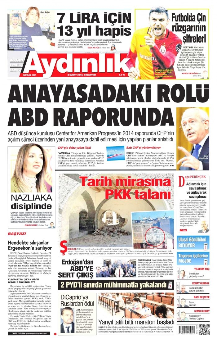 Gazete manşetleri (08.02.2016)