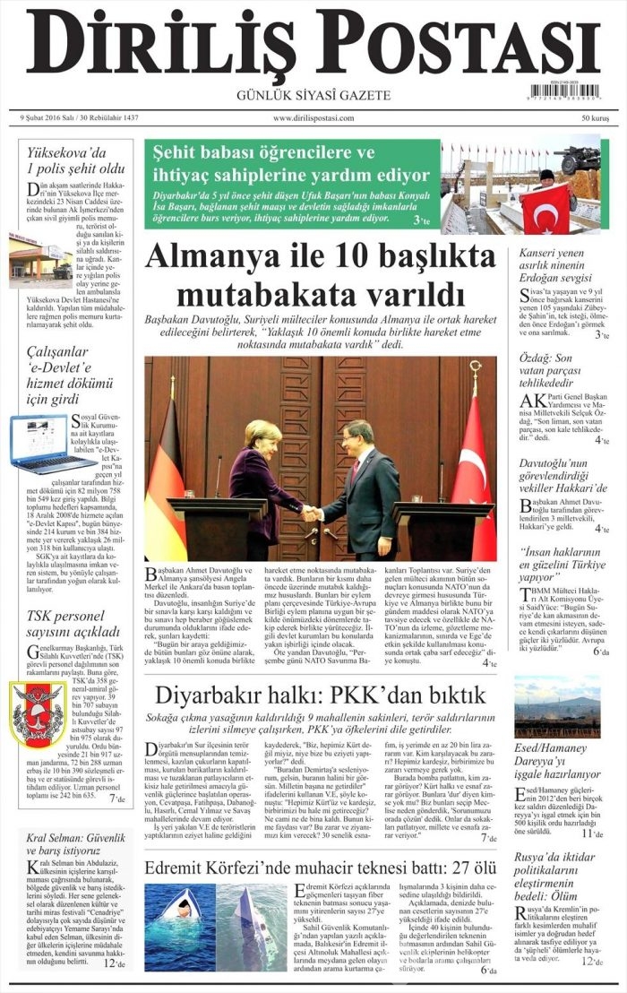 Günün gazete manşetleri (09.02.2016)