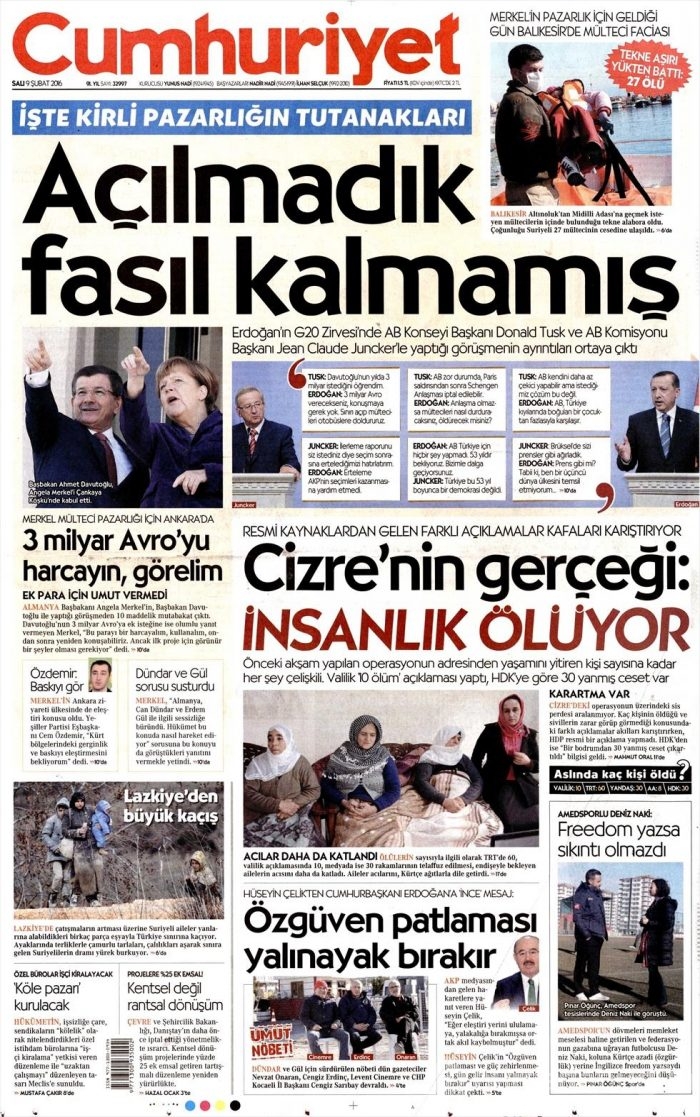 Günün gazete manşetleri (09.02.2016)