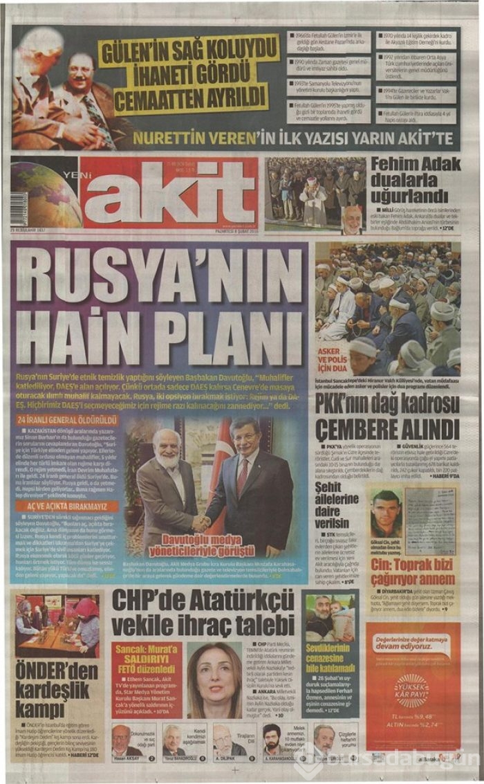 Günün gazete manşetleri  8 Şubat 2016