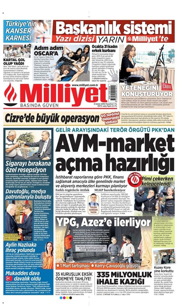 Günün gazete manşetleri  8 Şubat 2016