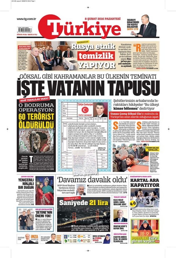 Günün gazete manşetleri  8 Şubat 2016