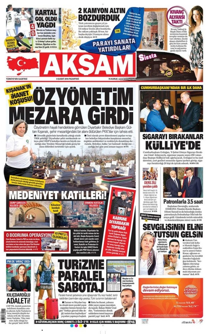 Günün gazete manşetleri  8 Şubat 2016