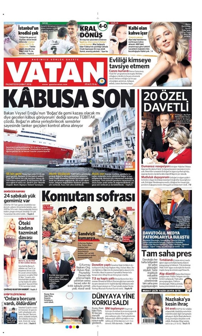 Günün gazete manşetleri  8 Şubat 2016