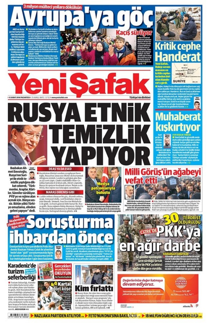 Günün gazete manşetleri  8 Şubat 2016