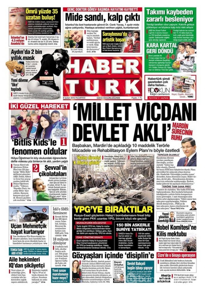 Günün gazete manşetleri  8 Şubat 2016