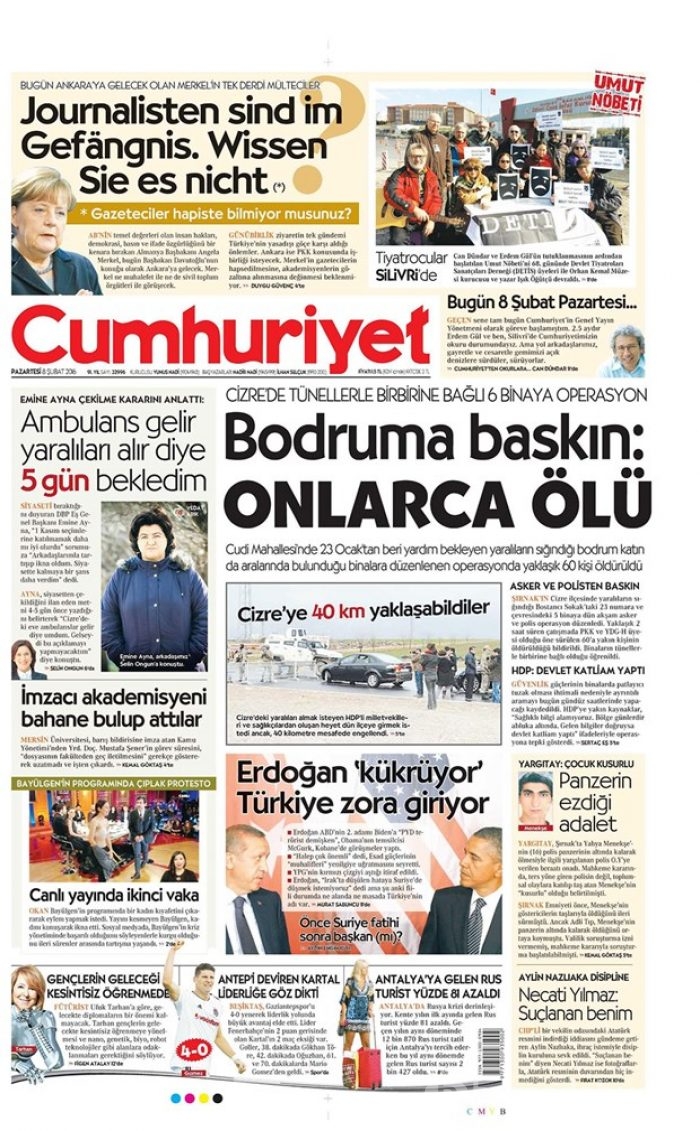 Günün gazete manşetleri  8 Şubat 2016
