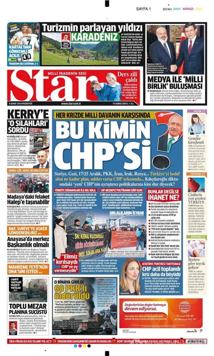Günün gazete manşetleri  8 Şubat 2016