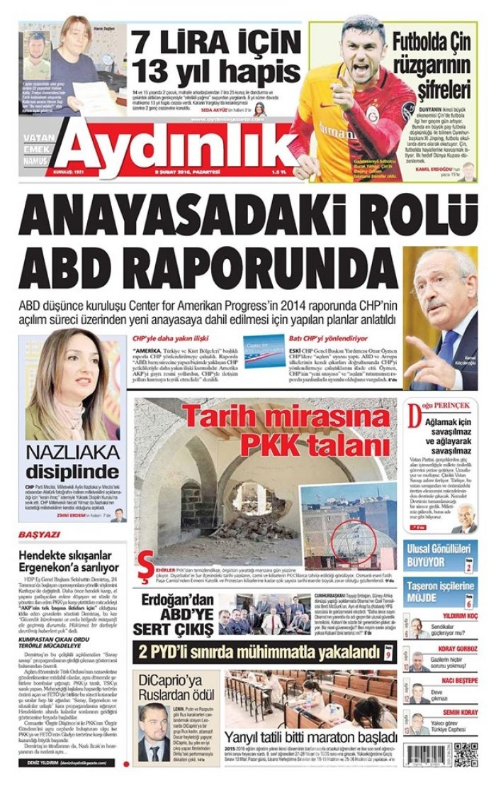 Günün gazete manşetleri  8 Şubat 2016