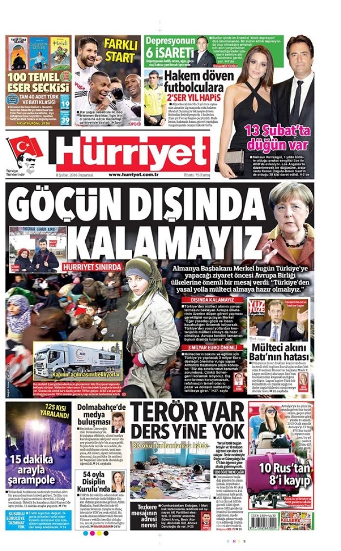Günün gazete manşetleri  8 Şubat 2016