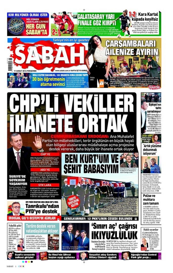 Günün gazete manşetleri - 11 Şubat 2016